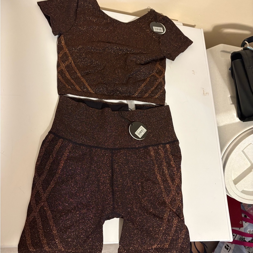 aerie workout set copper glitter size S/M NWT